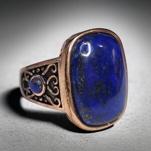 Artisan Copper Lapis Lazuli Ornate Statement Ring